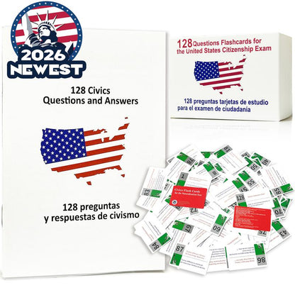 Tarjetas Bilingües para la Ciudadanía de EE. UU. 2026 (Español e Inglés)